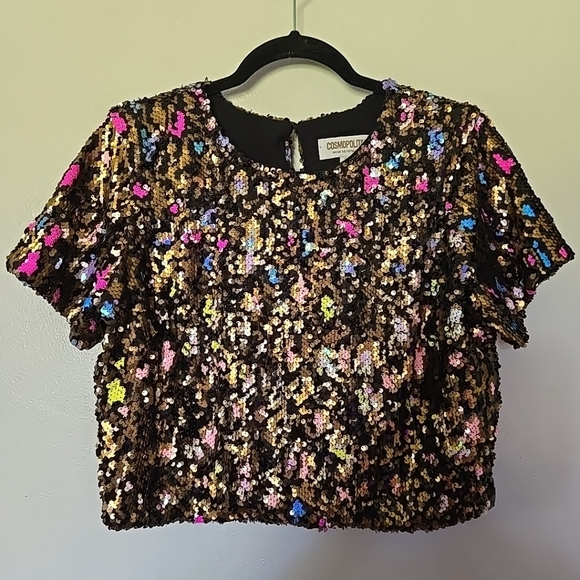 Cosmopolitan x Dress The Population Sequined Crop Top Multi Color L - Picture 1 of 6
